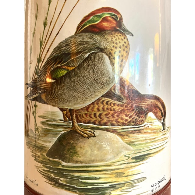 Georges Briard Mid 20th Century "Green-Winged Teal" Duck Illustrated Ice Bucket & Set of 4 Glasses For Sale - Image 4 of 8