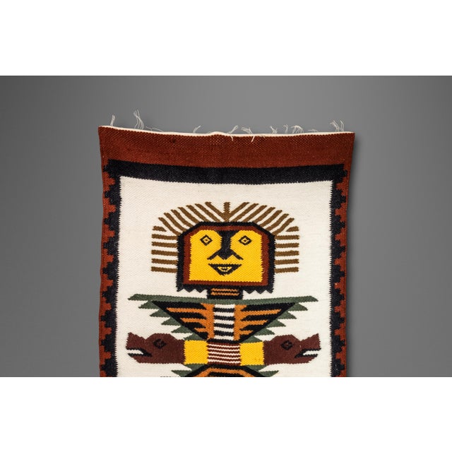 Meso-American Aztec Hand-Woven Tapestry Folk Art / Wall Art, Mexico, C. 1970's For Sale - Image 4 of 10