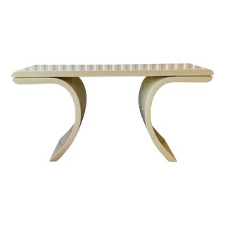 1980s Lacquered Herringbone Curved Leg Console Table in the Manner of Karl Springer For Sale