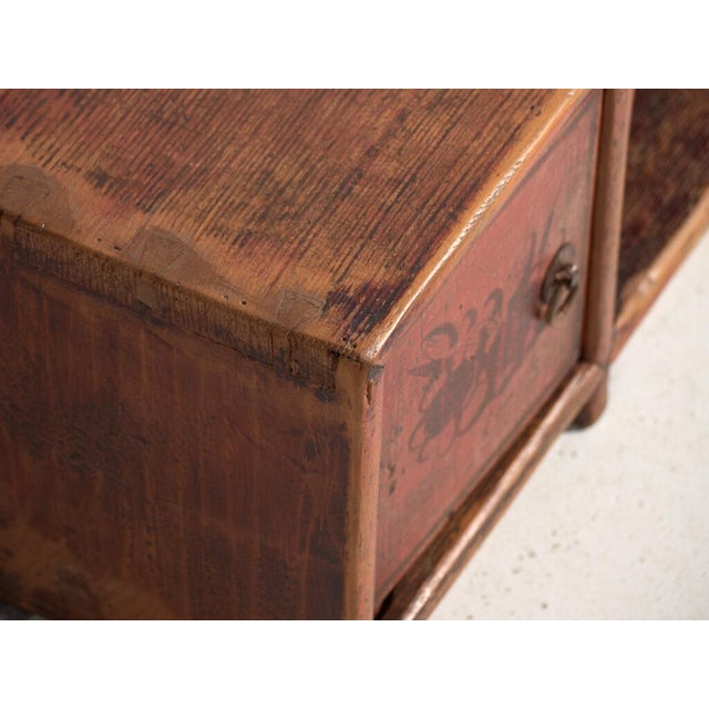 Antique Qing Dynasty Painted Vermilion Gansu Bench or Sideboard For Sale - Image 3 of 11