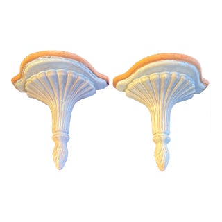 Vintage Glazed Terracotta Fluted Corinthian Wall Sconces- a Pair For Sale