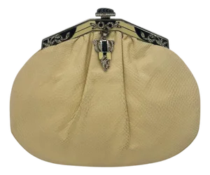 Judith Leiber Cream Matte Lizard Clutch with Enamel Crystal Top
