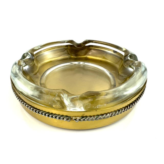 1960s Mid-Century Italian Glass and Brass Ashtray With Twisted Rope Detail For Sale - Image 9 of 17