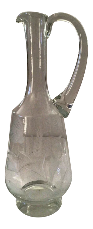 1970s Etched and Clear Footed Crystal Carafe