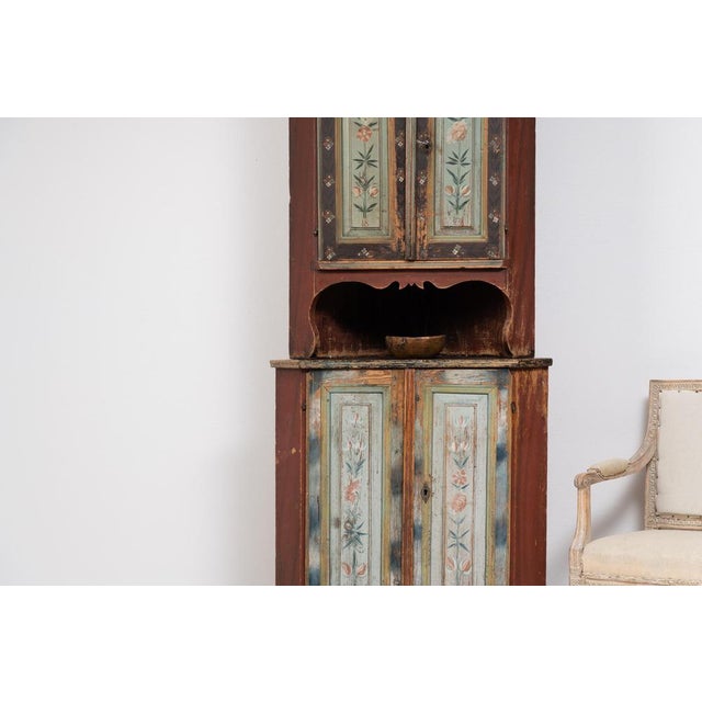 Wood Early 19th Century Decorated Swedish Corner Cabinet For Sale - Image 7 of 15