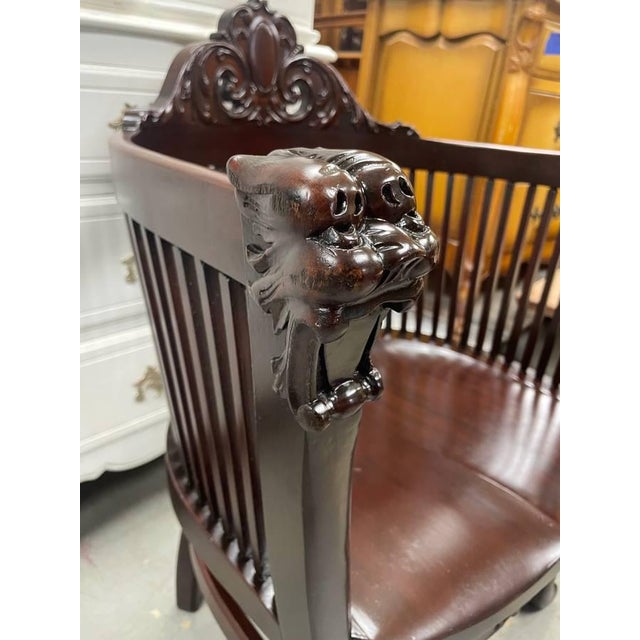 Wood Antique Rosewood Hand Carved Armchair, Profesionally Refinished, Gargoyle Ends For Sale - Image 7 of 8