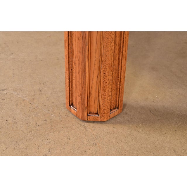 Drexel Heritage Mid-Century Modern Oak and Burl Wood Extension Dining Table, Newly Refinished For Sale - Image 12 of 15