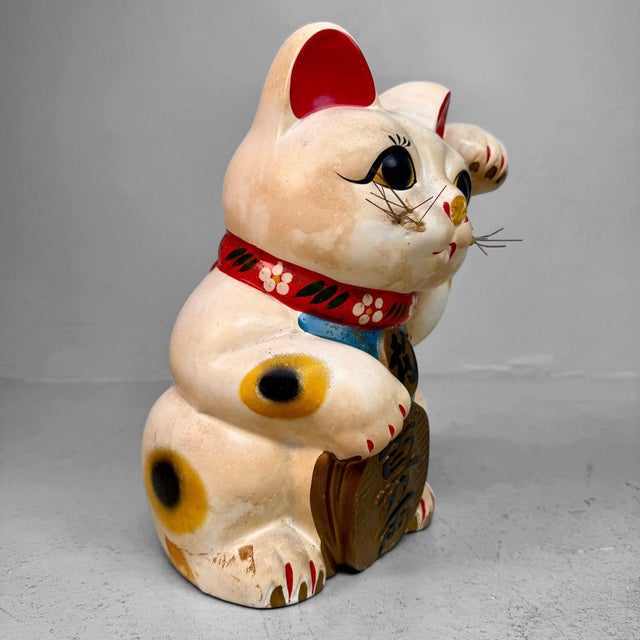 Japanese Maneki-Neko Lucky Cat with Koban, 1950s For Sale - Image 4 of 11