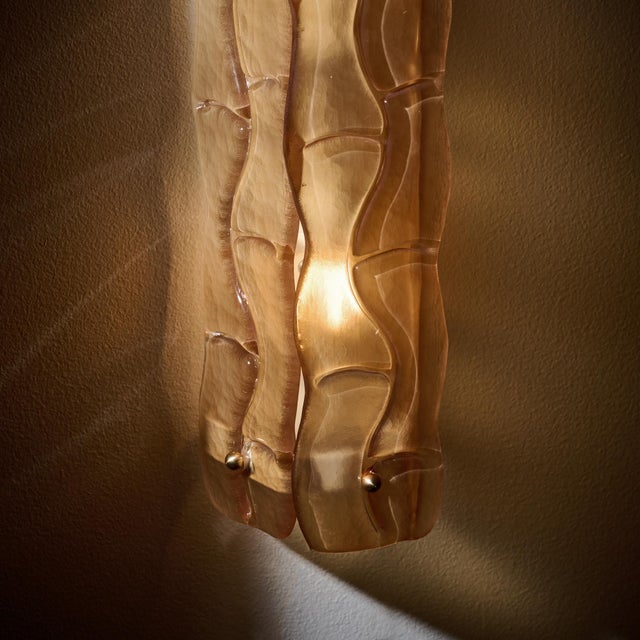 Murano Textured Amber-Orange Glass Sconces - a Pair For Sale - Image 9 of 9