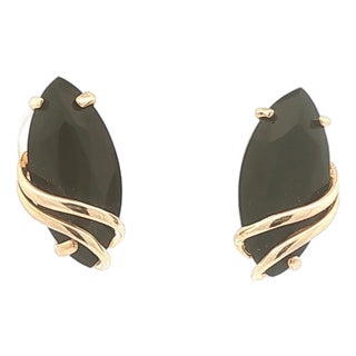 Late 20th Century Pair of Marquise Onyx Wire Wrapped Earrings For Sale