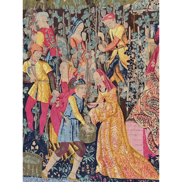 Discover the elegance of this mid-century french hand-printed tapestry featuring the exquisite design of the right half...