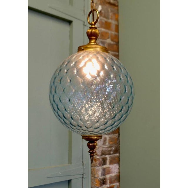 Large French Pale Blue Dimple Globe Pendant Light, 1960 For Sale - Image 6 of 7