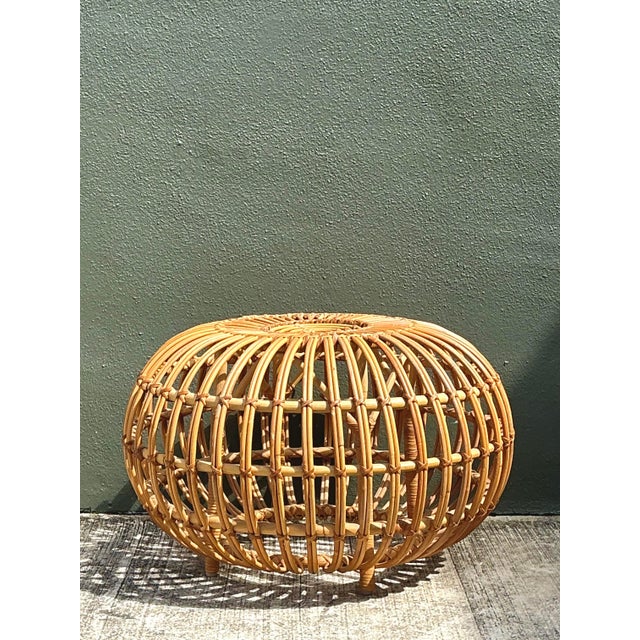 Late 20th Century Vintage Italian Stick Rattan Ottoman After Albini For Sale - Image 5 of 12