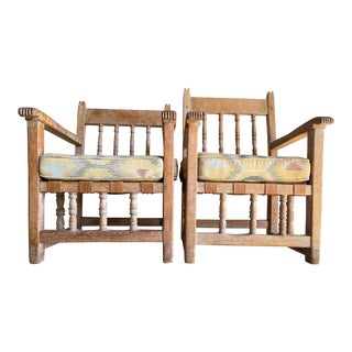 Pair of 1930s Wpa Spanish Colonial Handmade New Mexican Lounge Chairs For Sale