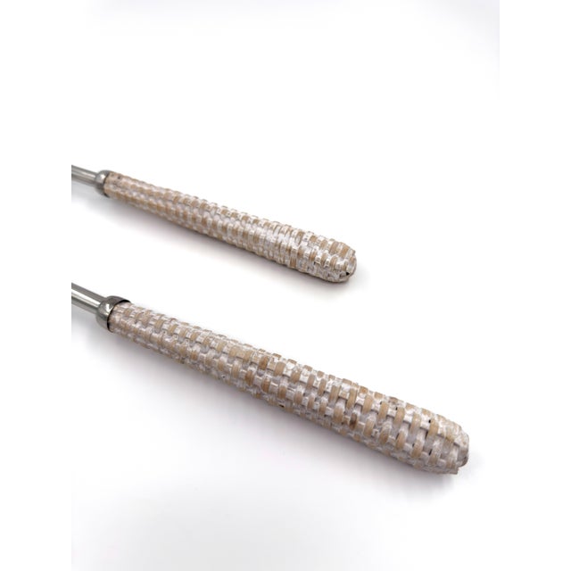 Handmade Stainless Steel & Rattan Woven Handle Salad Server Set, Handcrafted in India - 2 pcs For Sale - Image 4 of 8