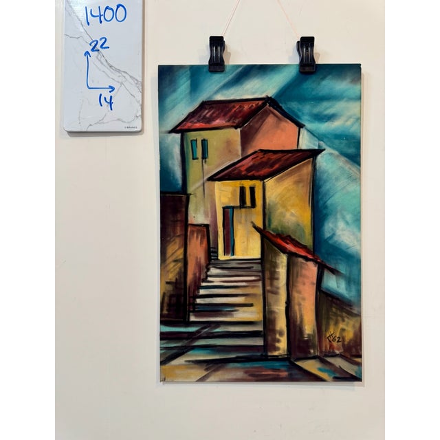 Paper Henry Emil Salloch Original Watercolor on Paper Expressionist European Townscape, 1962. For Sale - Image 7 of 7
