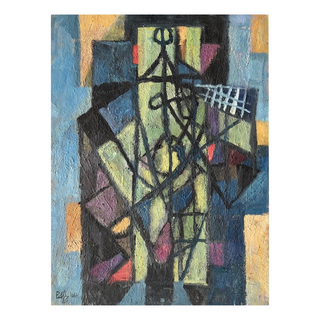 B. Pàlf, Abstract Composition, 1967, Oil on Wood For Sale
