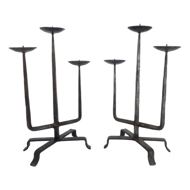 Brutalist Wrought Iron Chandeliers, France, 1972, Set of 2 For Sale