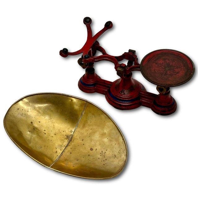 Nice Antique American Victorian Cast Iron & Brass Small Size Kitchen Scale With Excellent Original Red & Blue Paint For Sale - Image 14 of 18