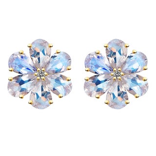 Nina Zhou Moonstone Diamond Forget-Me-Not Flower Earrings in 14k Yellow Gold - a Pair For Sale