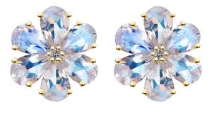 Nina Zhou Moonstone Diamond Forget-Me-Not Flower Earrings in 14k Yellow Gold - a Pair