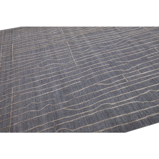 Textile Contemporary Texture Handmade Charcoal Wool & Viscose Rug For Sale - Image 7 of 8