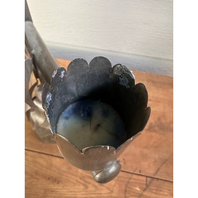 Black Mid-Century Mexican Tin Candelabra With Sunburst Mirror & Embossed Details For Sale - Image 8 of 12