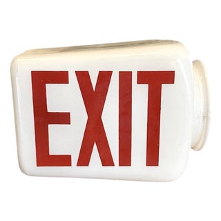 Vintage Industrial White Milk Glass Style Double Sided Exit Light Cover Shade / Sign / Globe For Sale