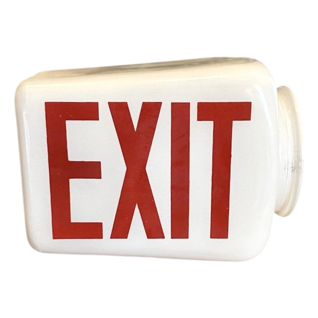 Vintage Industrial White Milk Glass Style Double Sided Exit Light Cover Shade / Sign / Globe For Sale