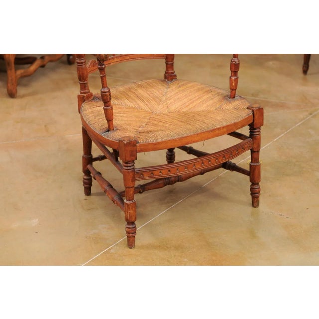 Late 19th Century French Cherry Wood Armchair with Rush Seat and Sheaf Back For Sale In Atlanta - Image 6 of 13