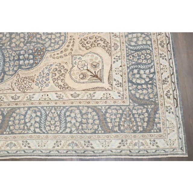 Vintage Blue Persian Tabriz Medallion Carpet - 9'5" x 12'3" For Sale - Image 9 of 10