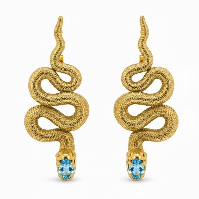 Massive snake earrings. Massive Snake earrings with blue topazes in opened mouth. Snake silver earrings. Long snake...
