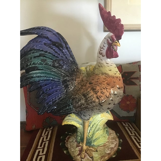 Societa Ceramica Italiana Very Large Vintage 1960s Italian Hand Painted Porcelain Rooster Planter For Sale - Image 4 of 9
