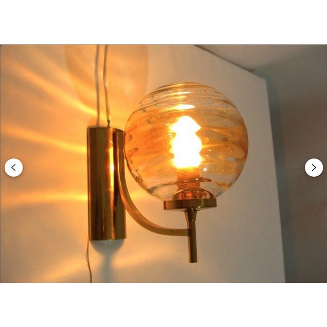 Mid-Century Modern Art Deco Style Sconces in Brass and Murano Glass, 1980s, Set of 2 For Sale - Image 4 of 12