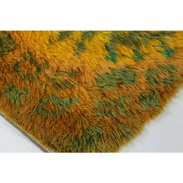 1960s Vintage Swedish Rya Rug, Radiant Green and Orange Geometric Pattern - Rug & Kilim For Sale - Image 5 of 8