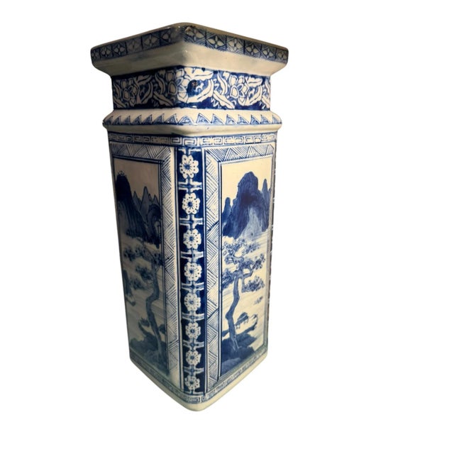 Chinoiserie Qianlong Style Blue and White Porcelain Vases- A Pair For Sale - Image 10 of 12