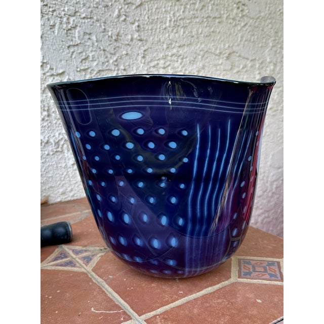 Large Signed 1993 Gunnar Cyrén for Orrefors Cobalt Blue Handkerchief Art Glass Centerpiece Bowl For Sale - Image 9 of 15