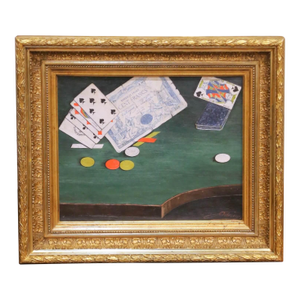 19th Century French Signed Still Life Painting of Playing Cards and Casino Table