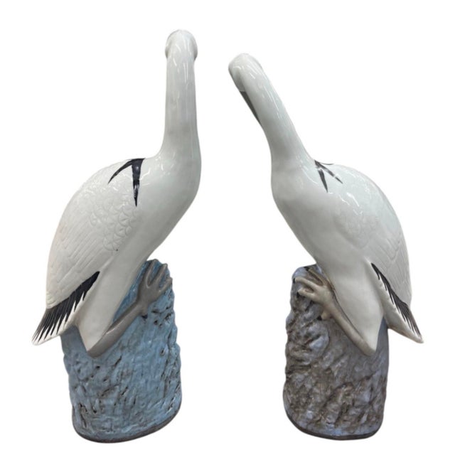 2000 - 2009 Pair of Vintage Italian Majolica Glazed Ceramic Stork / Heron Sculptures For Sale - Image 5 of 12