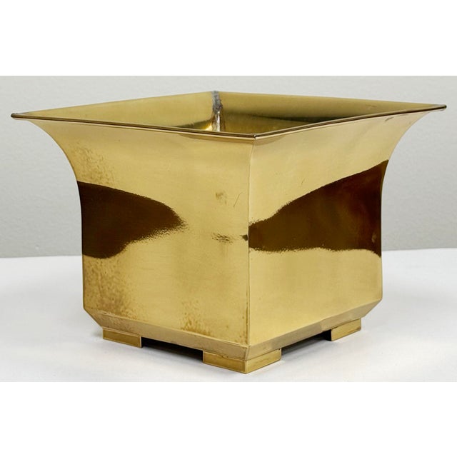 Mid 20th Century Vintage Postmodern Square Brass Cachepot Planter For Sale - Image 5 of 11