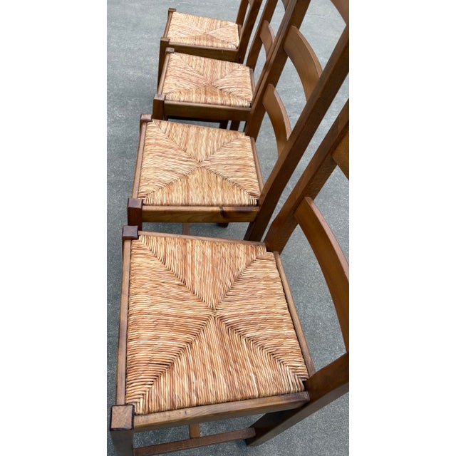 Wood French Country Ladder Back Rush Seat Dining Chairs - Set of 4 For Sale - Image 7 of 8