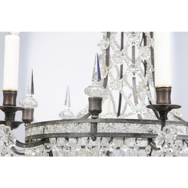 Baroque 1940s Baroque Italian Bronze & Crystal Chandelier For Sale - Image 3 of 15