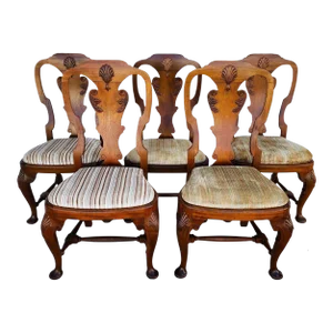 Antique Italian Georgian Dining Chairs Shell Walnut Set of 5