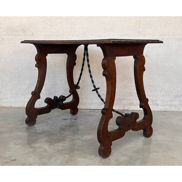 Walnut Ice Table With Carved Lyre Legs and Top, Spanish, 19th Century For Sale - Image 6 of 10