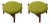 Mid Century Style Round Walnut Ottomans With Lime Green Fabric For Sale