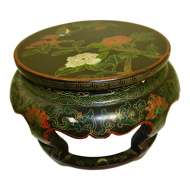 Chinese Enameled Wooden Vase Stand Circa 50s For Sale
