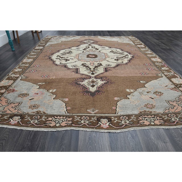 1970s Vintage Handmade Wool Cotton Brown Area Rug For Sale In San Francisco - Image 6 of 11