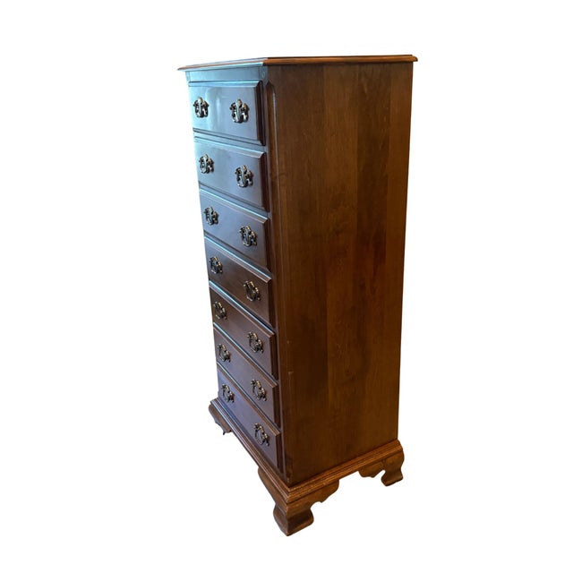 Ethan Allen Traditional Maple 7-Drawer Tall Chest / Lingerie Chest Vintage Queen Anne Style For Sale - Image 9 of 12