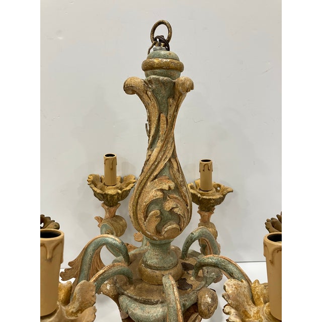 Wood 1970s Italian Painted Wood Chandelier For Sale - Image 7 of 9