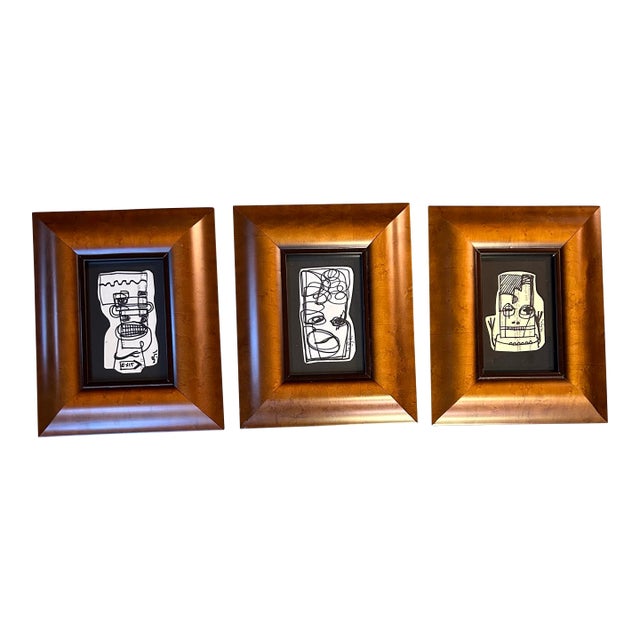 Three Contemporary Original Wayne Cunningham Abstract Marker Drawings - Set of Three For Sale